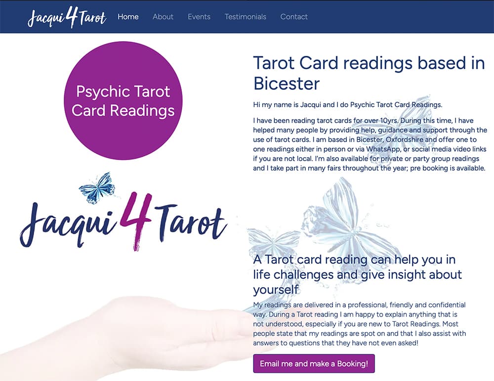 Psychic Tarot Card reading website for local Bicester small business