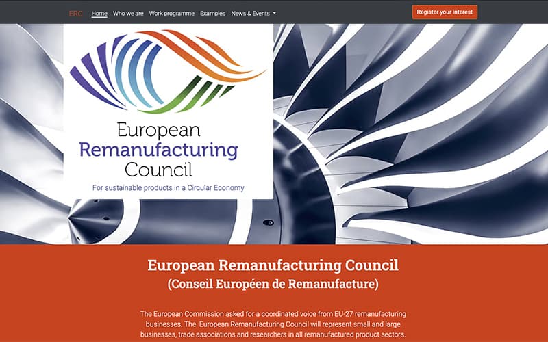 Consultancy website for the European Remanufacturing Council, Brussels